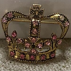 Gold and Pink Crown Brooch